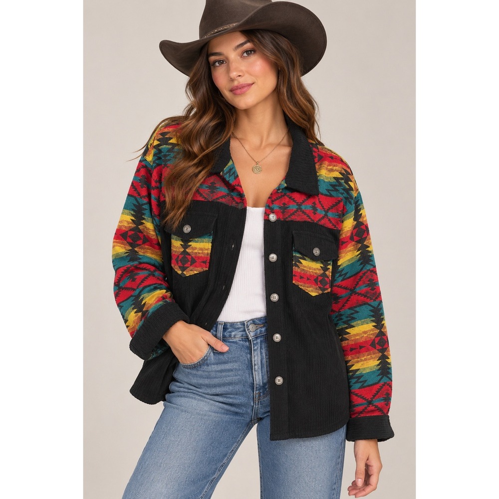 Western Cowgirl Southwestern Shacket Rodeo Aztec Jacket Women's L